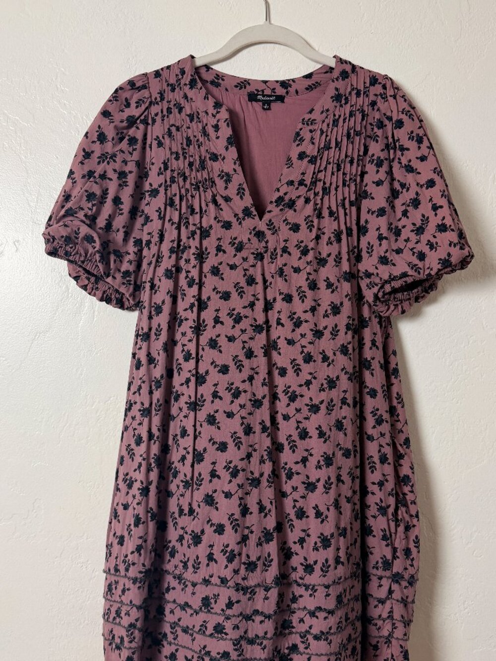 Madewell Mauve Floral Puff Sleeve Mini Dress Size M